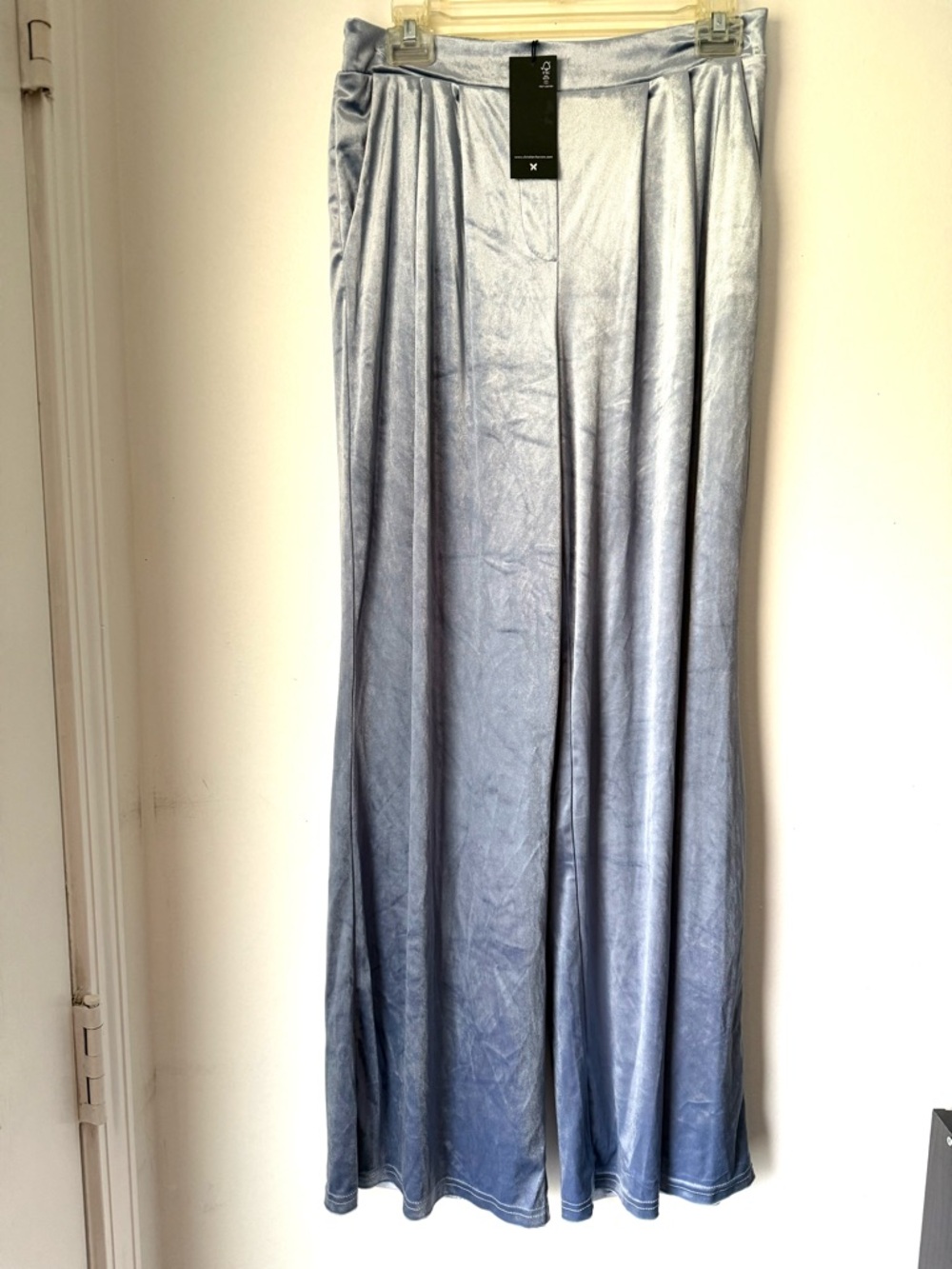 NWT Christian Lacroix Steel Blue Velvet Wide Leg High Waisted Pants Women M